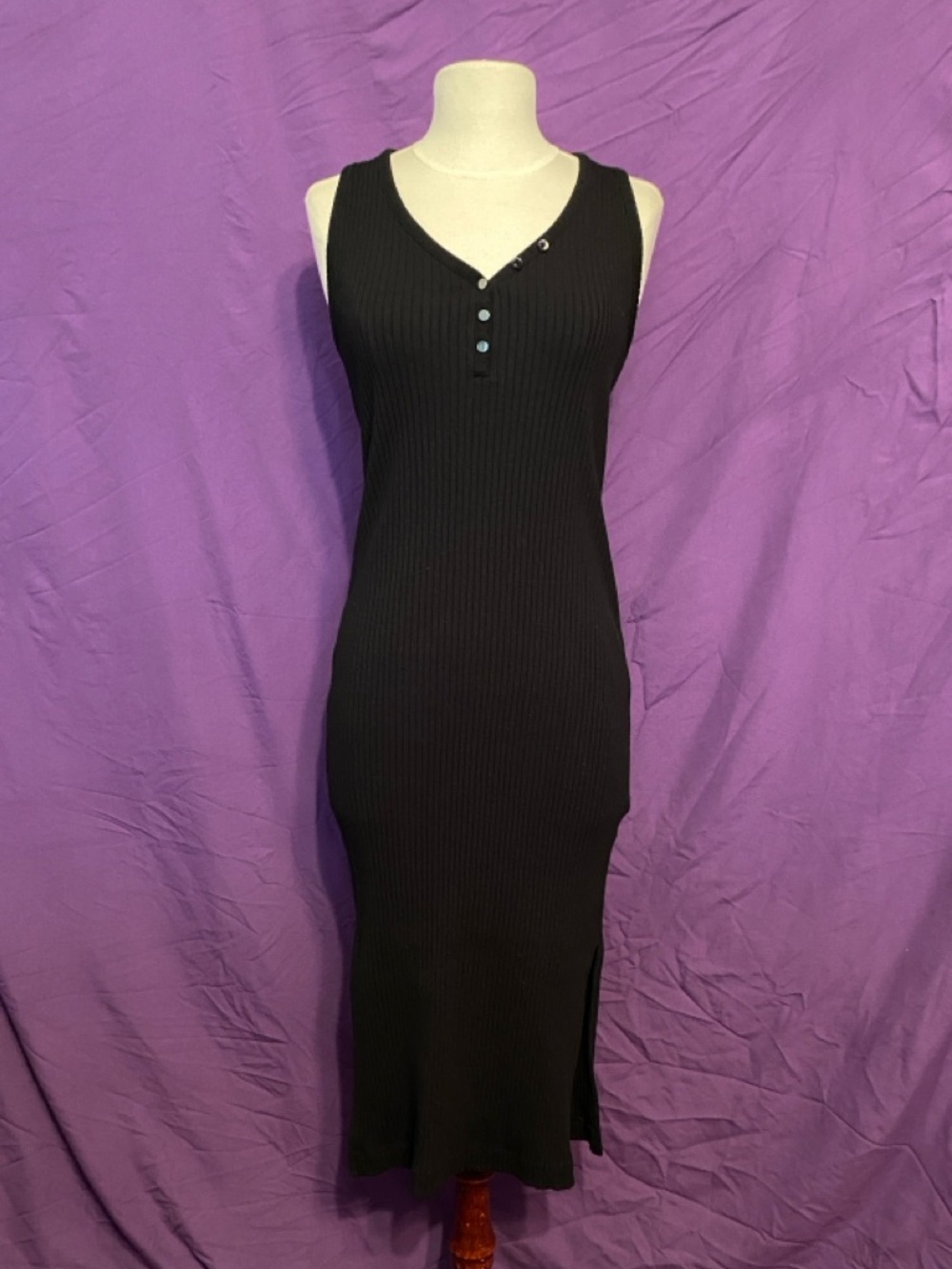 Converse Black Ribbed Henley Maxi Dress. Size XS.